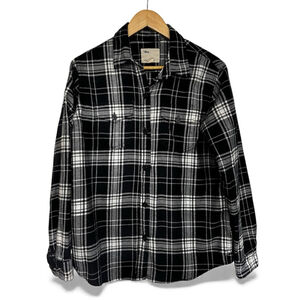 Tilley Black White Plaid Button Down Flannel Shirt Sz Medium Outdoors Cotton